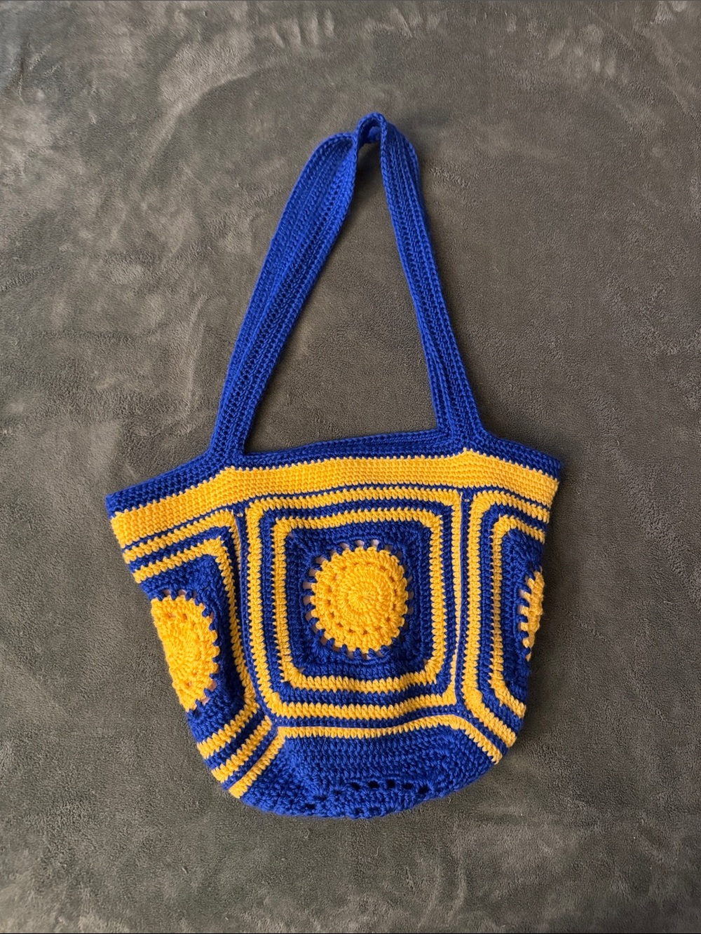 Handmade Crochet Tote Bag in Royal Blue and Yellow